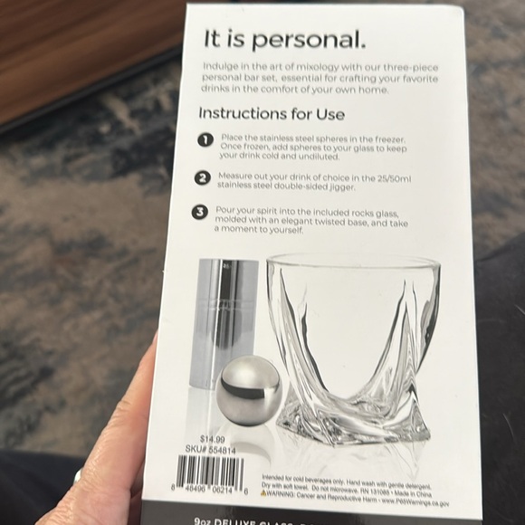 Deluxe Personal Serving 3 Piece Set Freezable Stainless Steel Ice Sphere & Glass - Picture 3 of 4